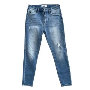 Kancan Women’s Medium Wash High Waisted Distressed Skinny Jeans